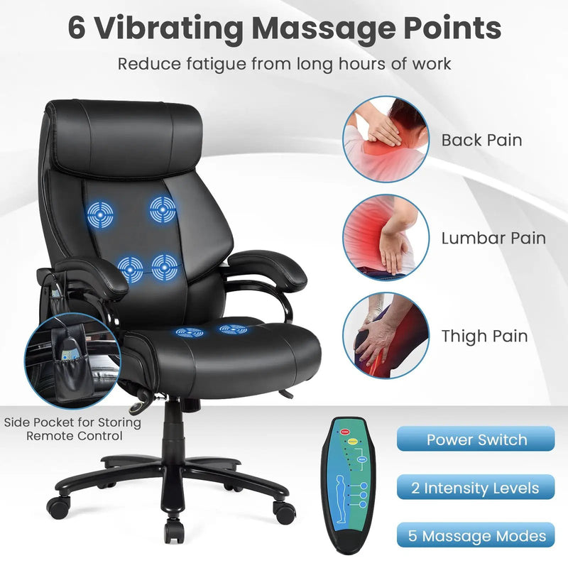 Big & Tall 400lb PU Leather Massage Office Chair-Black by DirectDeals