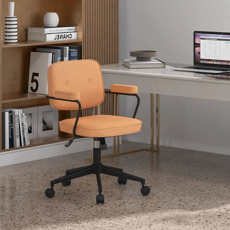 PU Leather Office Chair with Rocking Backrest and Ergonomic Armrest-Orange by DirectDeals