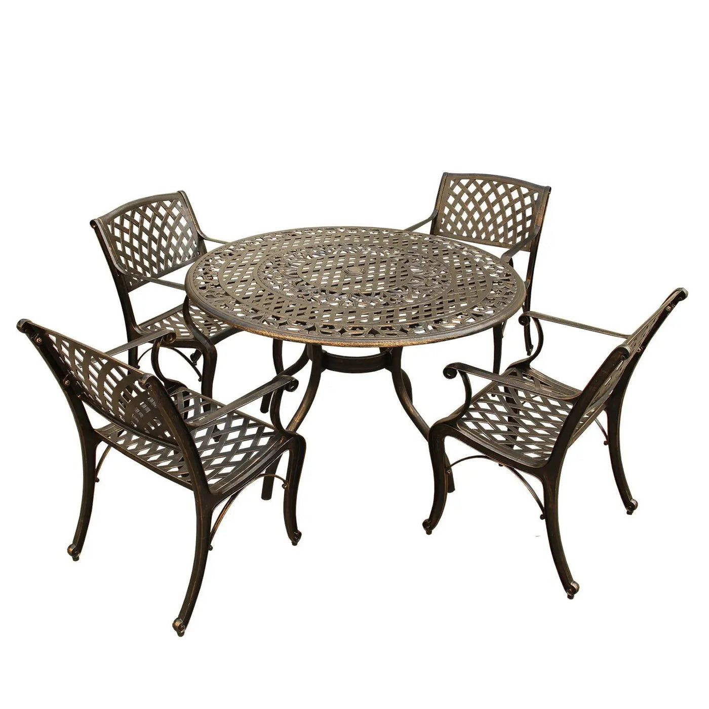 Outdoor Aluminum 5pc Round Patio Dining Set with Four Chairs by Sharicks