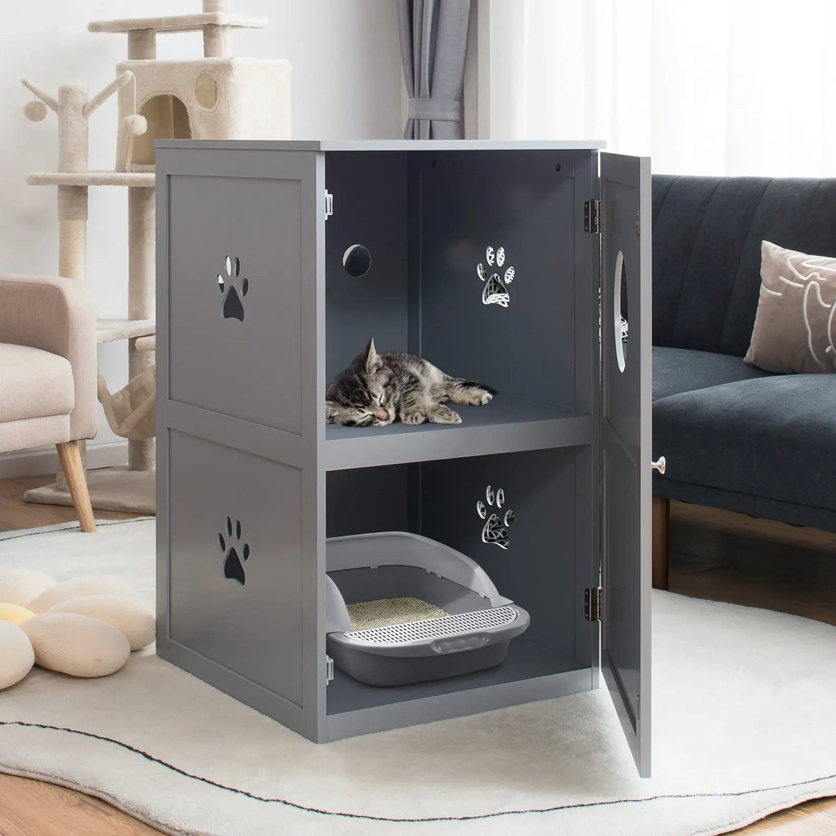 2-tier Litter Hidden Cat House With Anti-toppling Device by DirectDeals