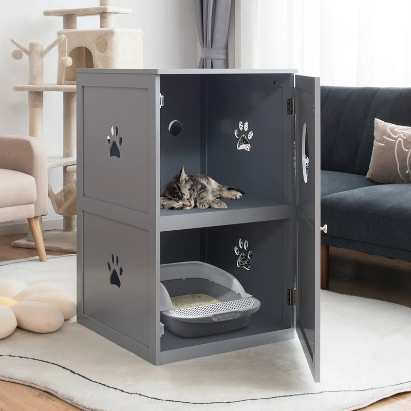 2-tier Litter Hidden Cat House With Anti-toppling Device by DirectDeals