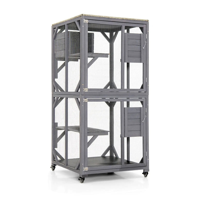 Outdoor Cat House Enclosures on Wheels Kitten Cages with Resting Box-Gray by DirectDeals