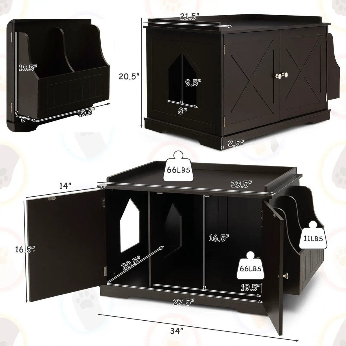 Large Wooden Cat Litter Box Enclosure with the Storage Rack by DirectDeals