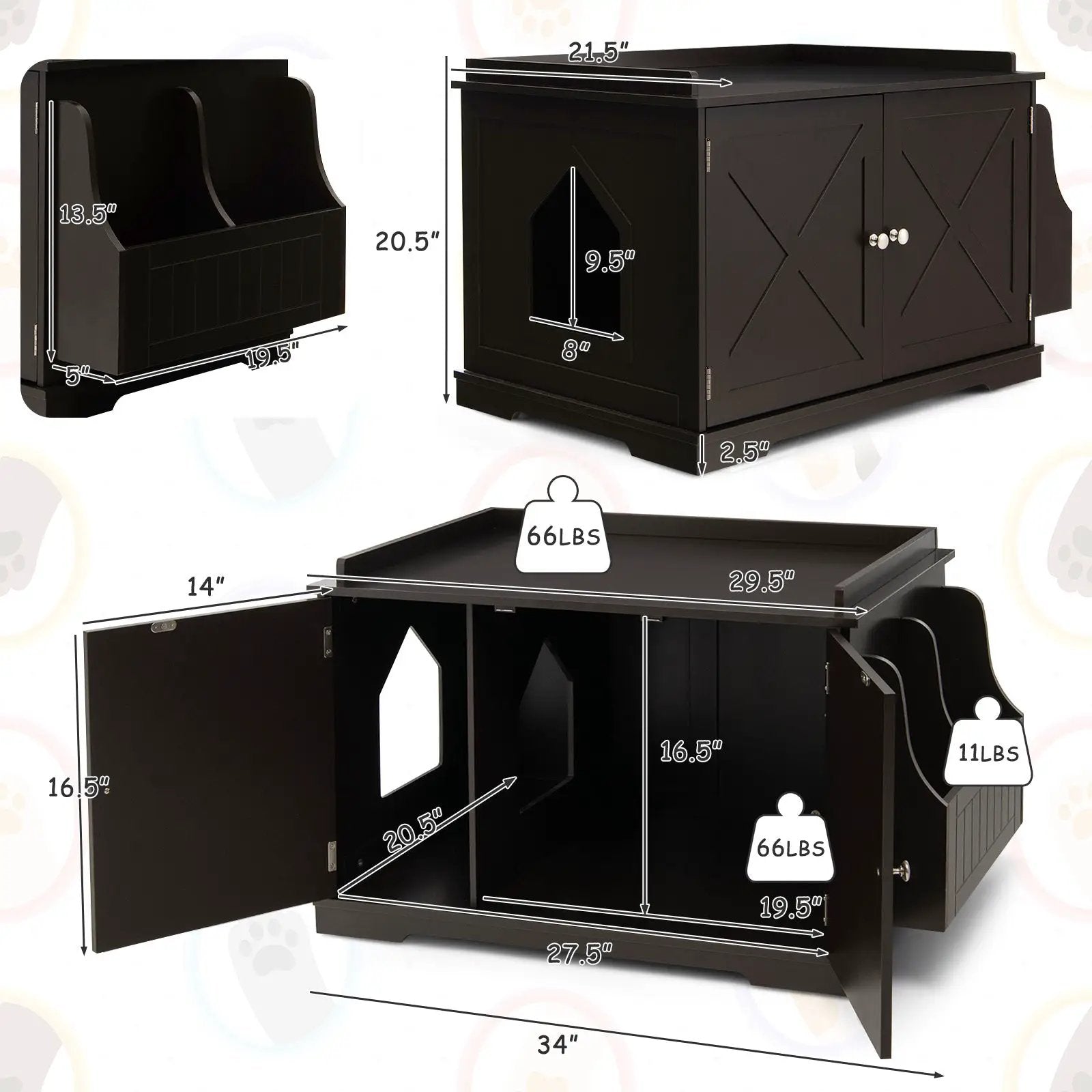 Large Wooden Cat Litter Box Enclosure with the Storage Rack by DirectDeals