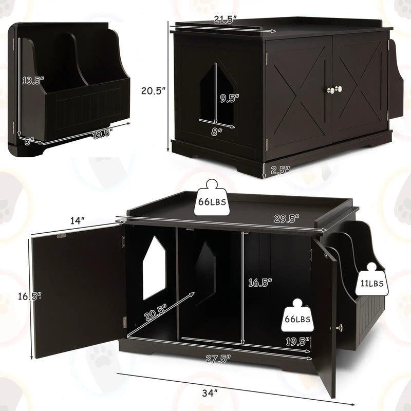 Large Wooden Cat Litter Box Enclosure with the Storage Rack by DirectDeals