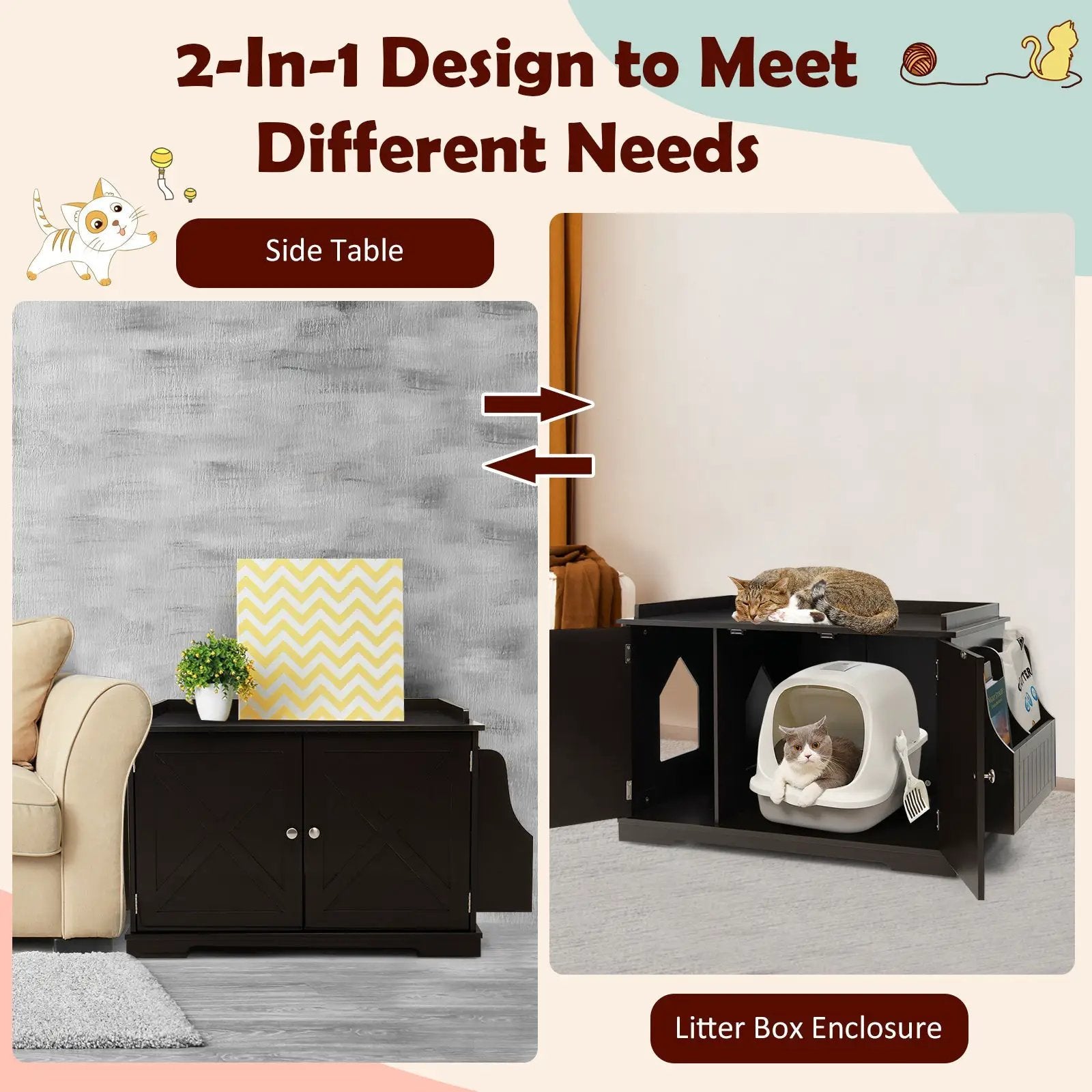 Large Wooden Cat Litter Box Enclosure with the Storage Rack by DirectDeals
