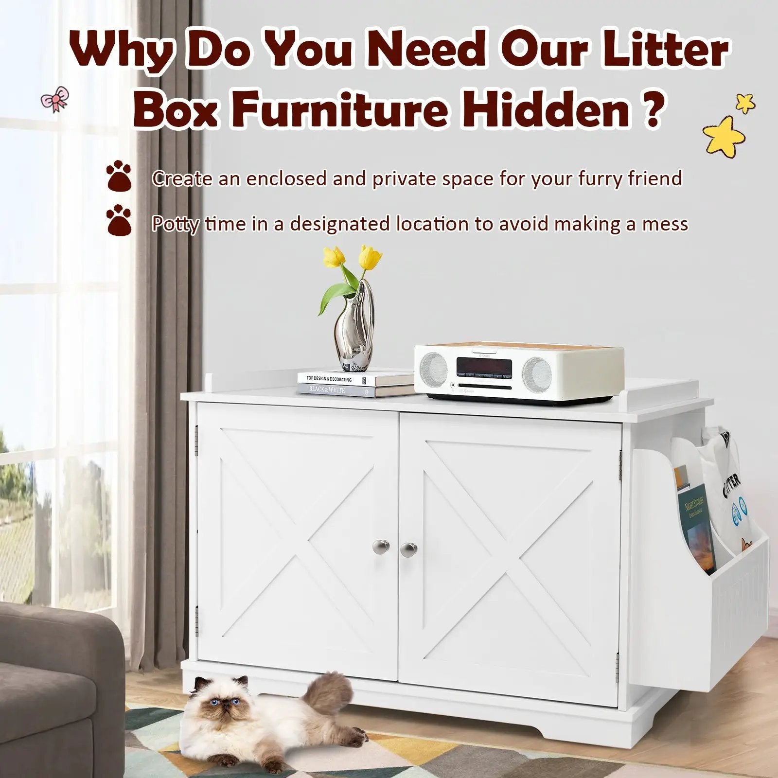Large Wooden Cat Litter Box Enclosure with the Storage Rack by DirectDeals