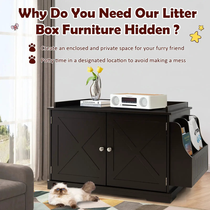 Large Wooden Cat Litter Box Enclosure with the Storage Rack by DirectDeals