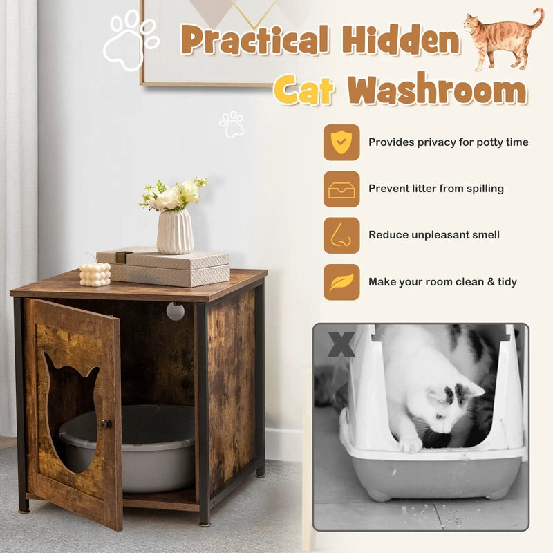 Cat Litter Box Enclosure with Door and Ventilated Hole-Brown by DirectDeals