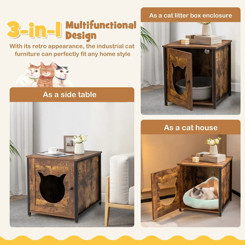 Cat Litter Box Enclosure with Door and Ventilated Hole-Brown by DirectDeals