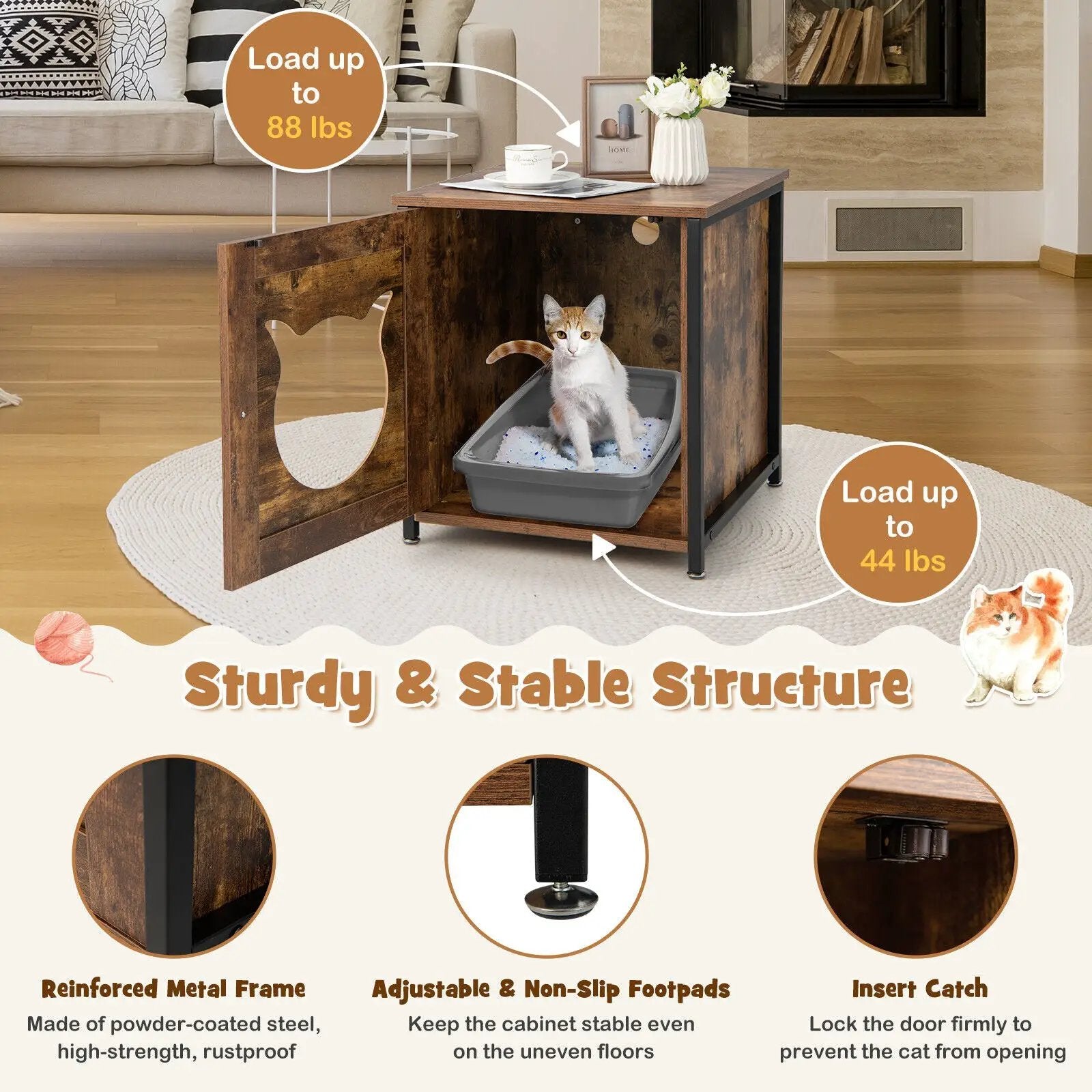 Cat Litter Box Enclosure with Door and Ventilated Hole-Brown by DirectDeals