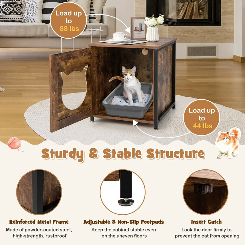 Cat Litter Box Enclosure with Door and Ventilated Hole-Brown by DirectDeals