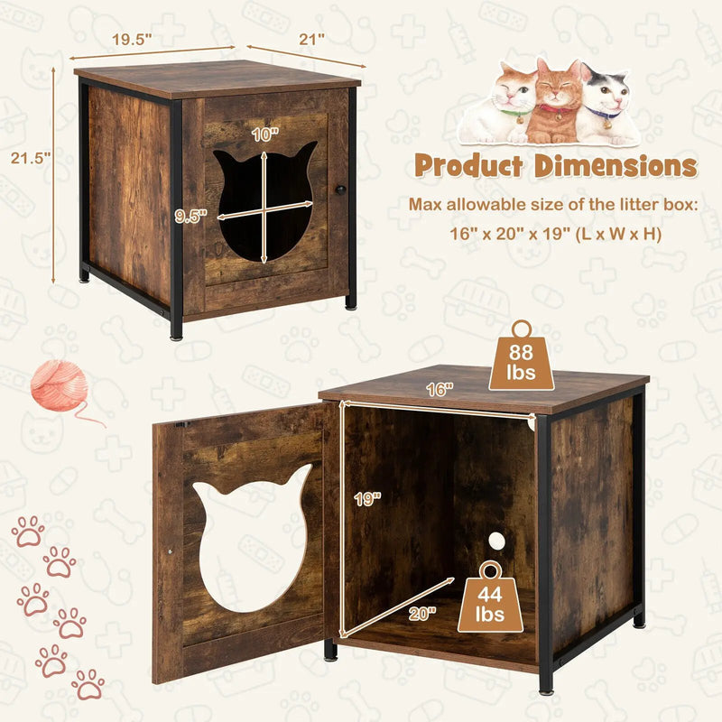 Cat Litter Box Enclosure with Door and Ventilated Hole-Brown by DirectDeals