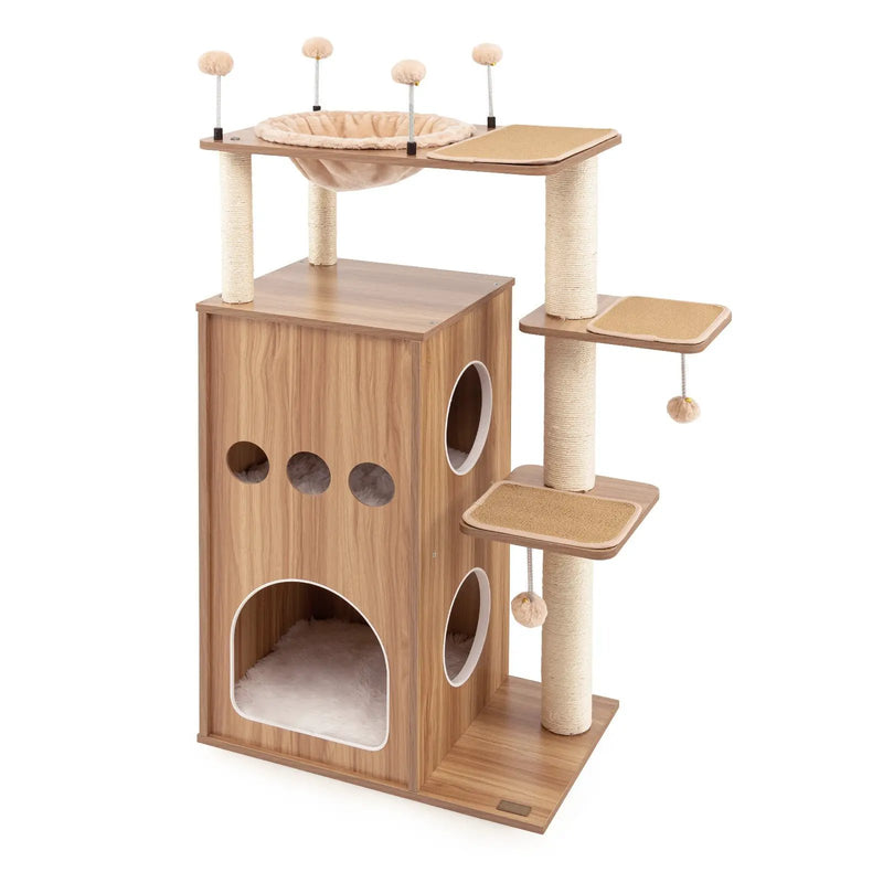 52 Inch Modern Multi-level Cat Play Center with Deluxe Hammock-Natural by DirectDeals