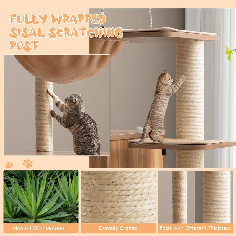 52 Inch Modern Multi-level Cat Play Center with Deluxe Hammock-Natural by DirectDeals