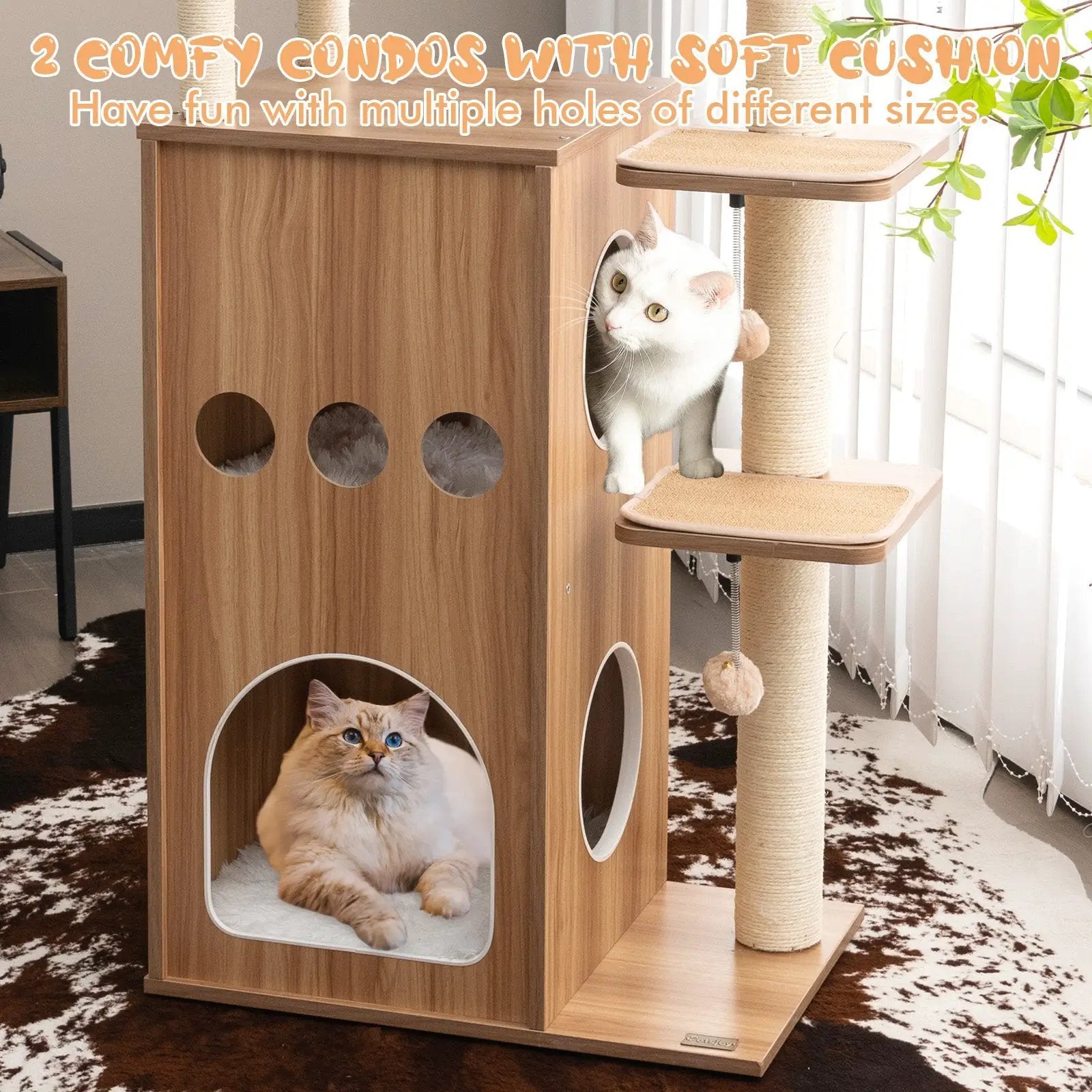 52 Inch Modern Multi-level Cat Play Center with Deluxe Hammock-Natural by DirectDeals