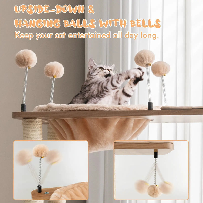 52 Inch Modern Multi-level Cat Play Center with Deluxe Hammock-Natural by DirectDeals
