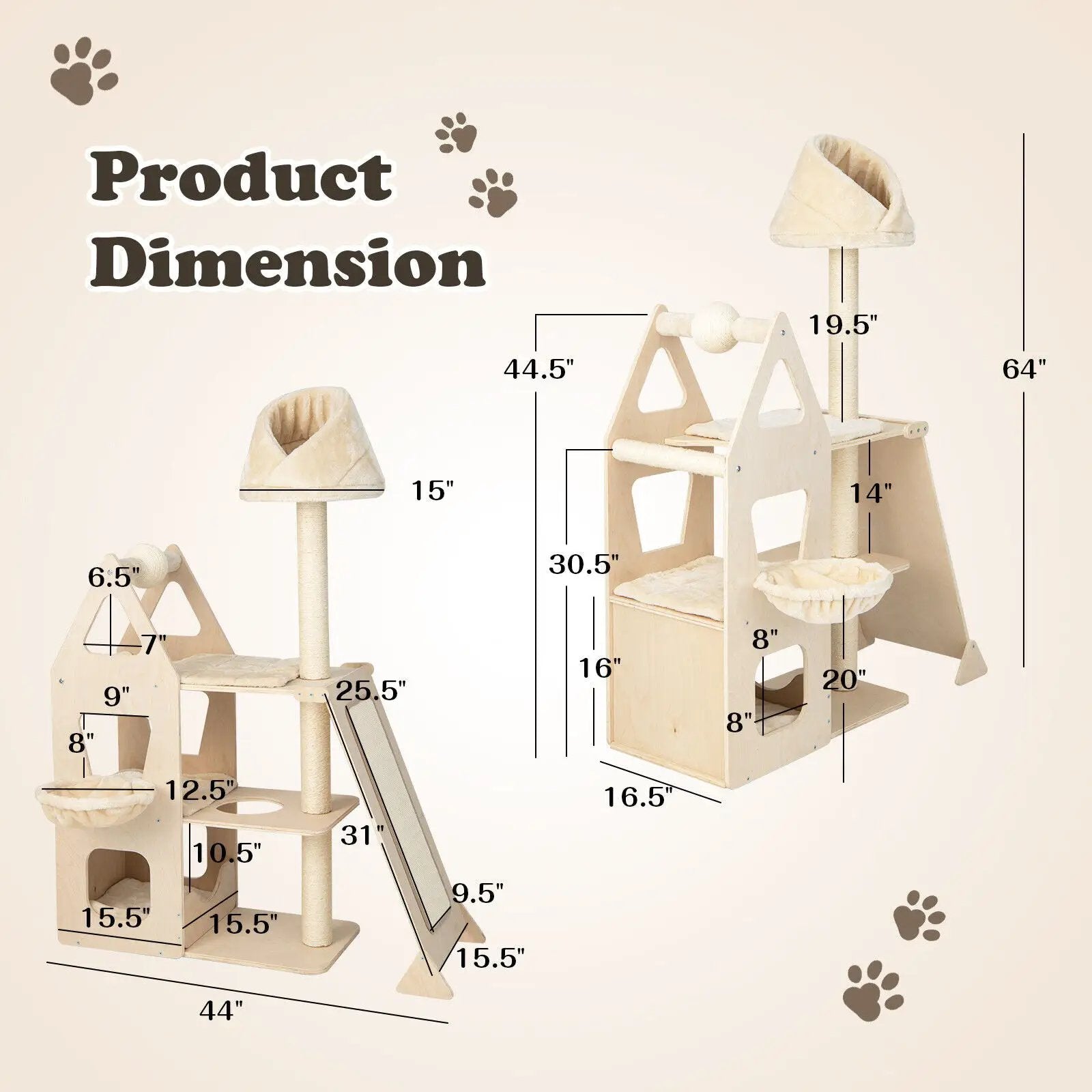 Multi-Level Cat Tree with Sisal Scratching Post-Beige by DirectDeals