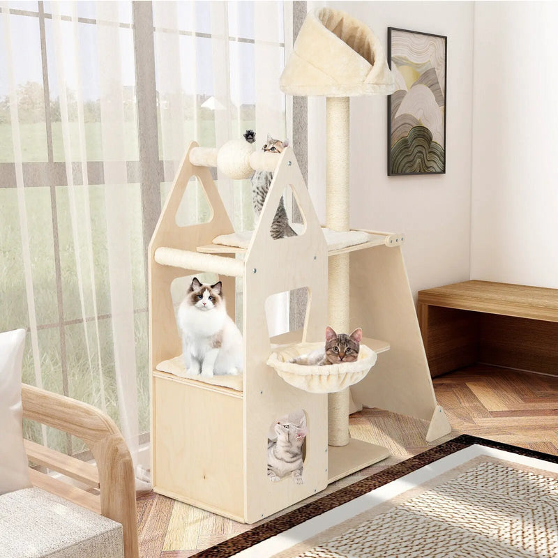 Multi-Level Cat Tree with Sisal Scratching Post-Beige by DirectDeals