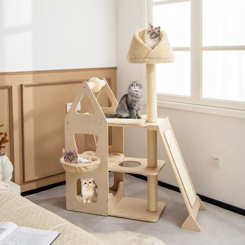 Multi-Level Cat Tree with Sisal Scratching Post-Beige by DirectDeals