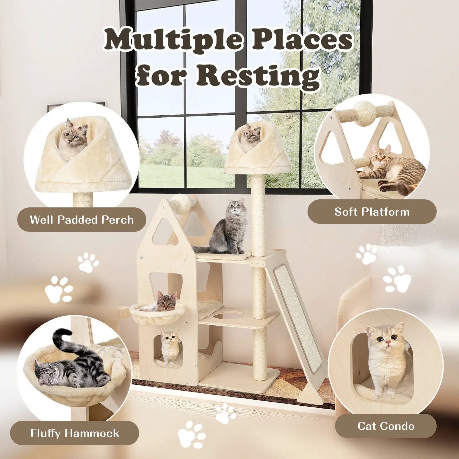 Multi-Level Cat Tree with Sisal Scratching Post-Beige by DirectDeals
