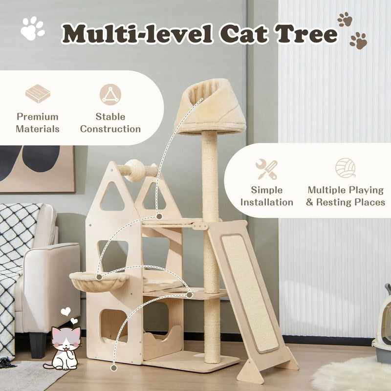 Multi-Level Cat Tree with Sisal Scratching Post-Beige by DirectDeals