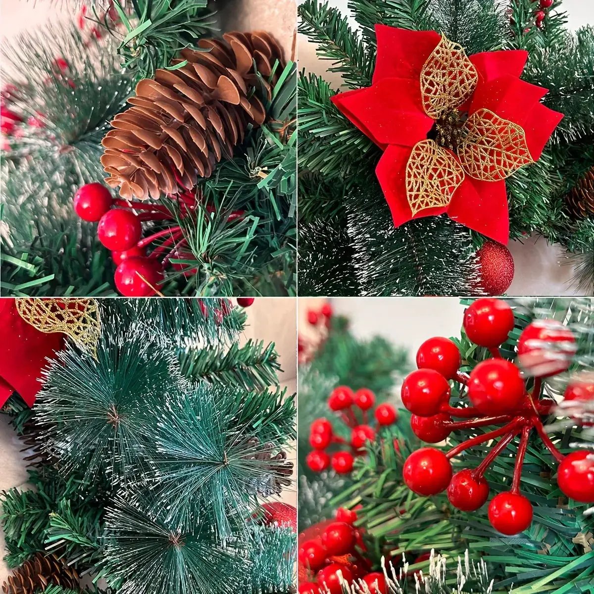 PVC Christmas Garland 9ft with LED Lights and Red Flowers by House Of Avana