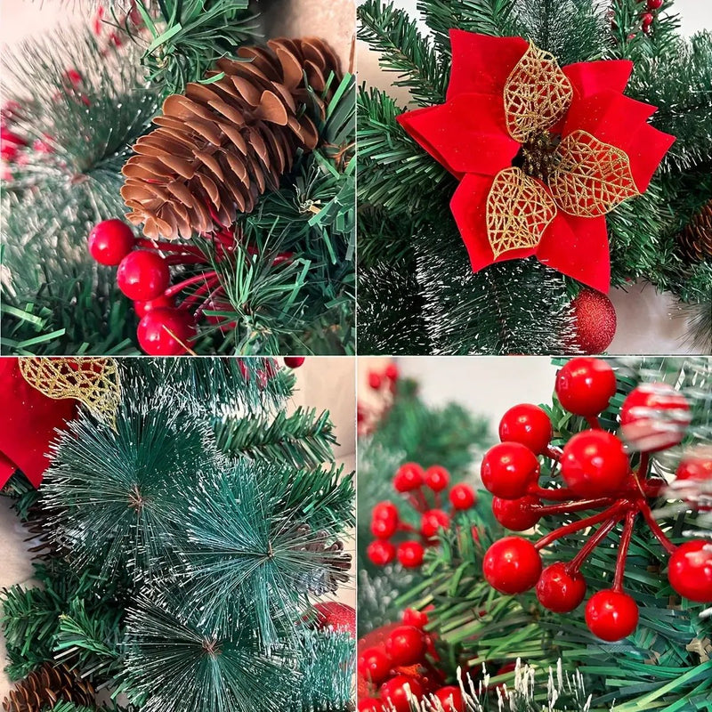PVC Christmas Garland 9ft with LED Lights and Red Flowers by House Of Avana