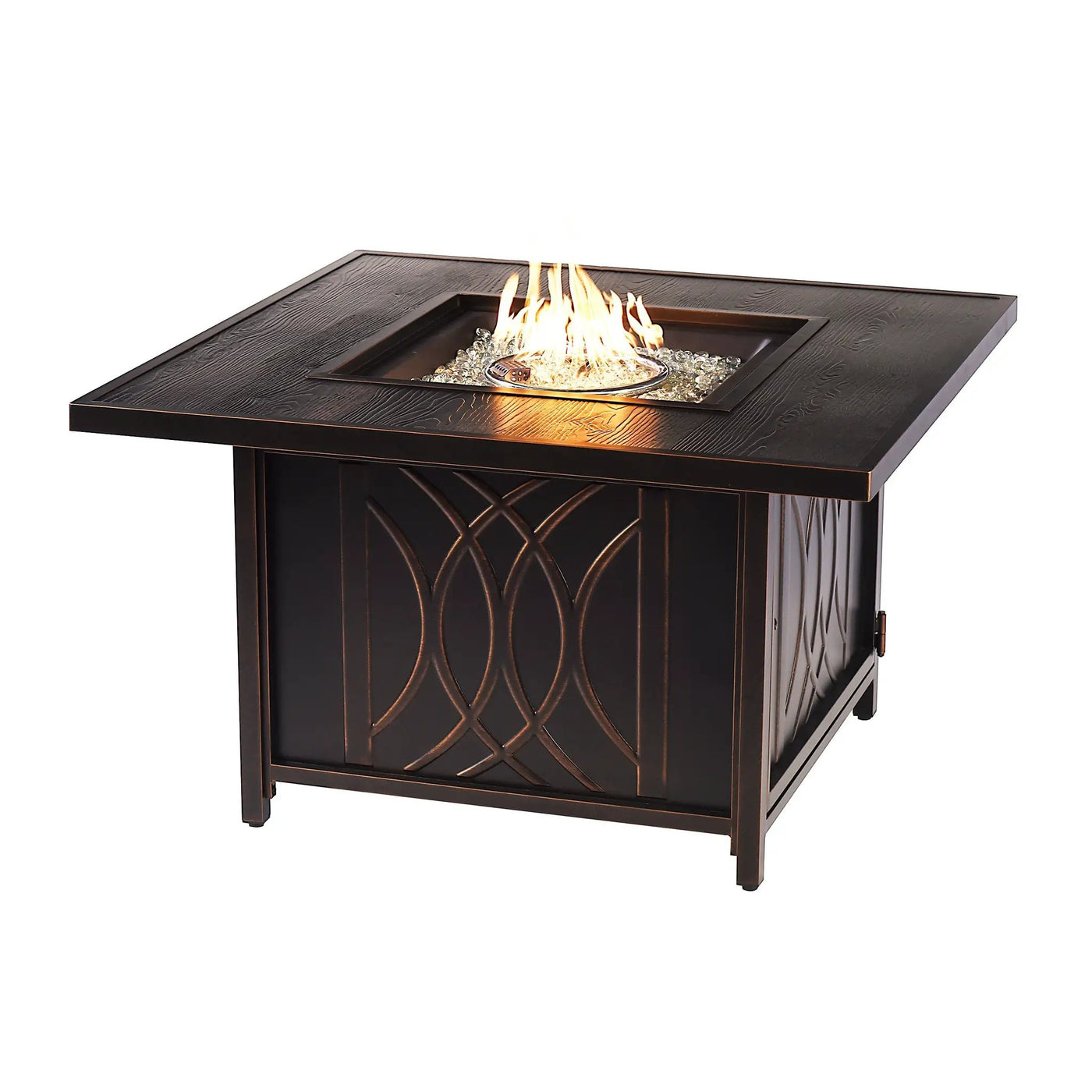 Black Aluminum Fire Table Set with Four Club Chairs by Sharicks
