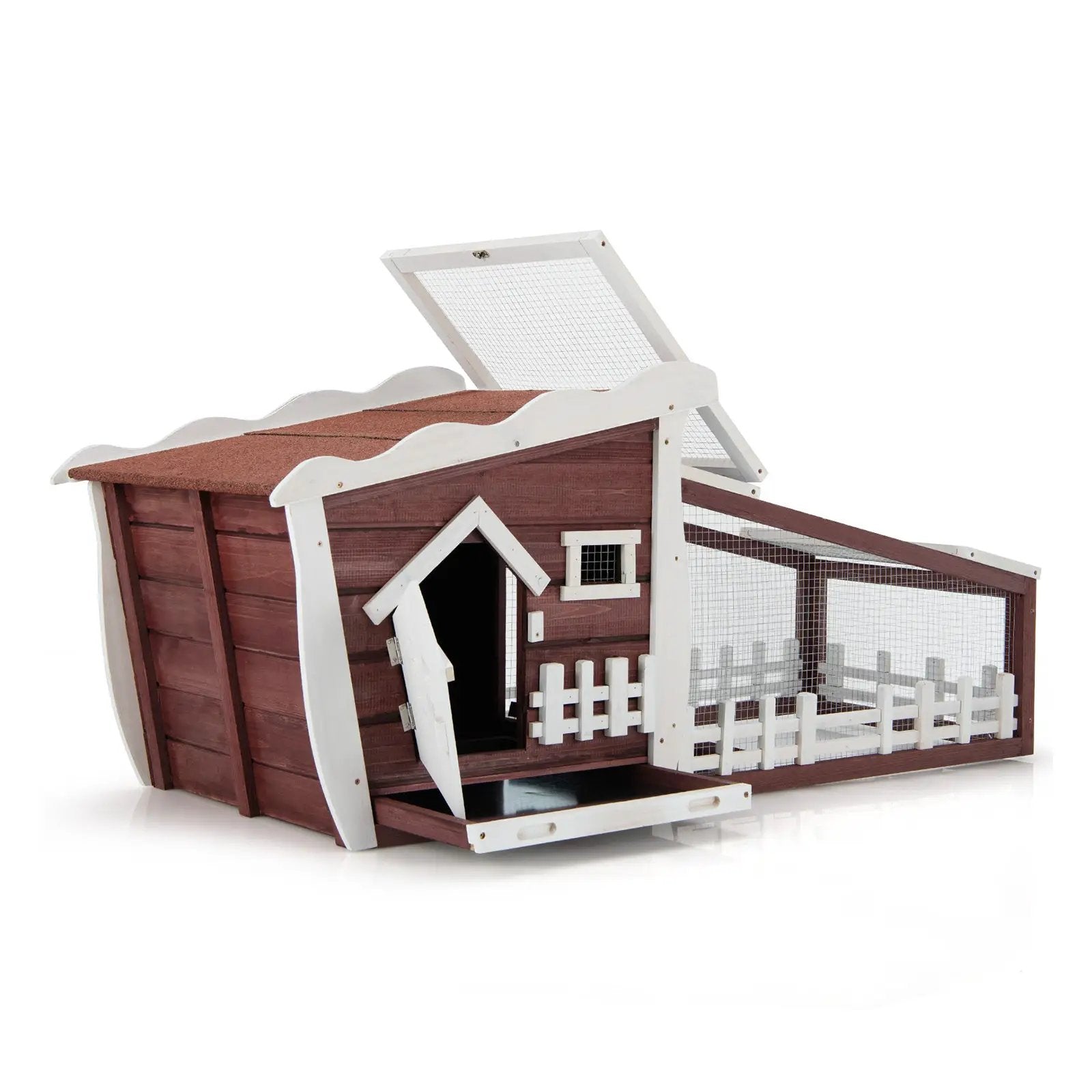 62 Inch Wooden Rabbit Hutch with Pull Out Tray by DirectDeals