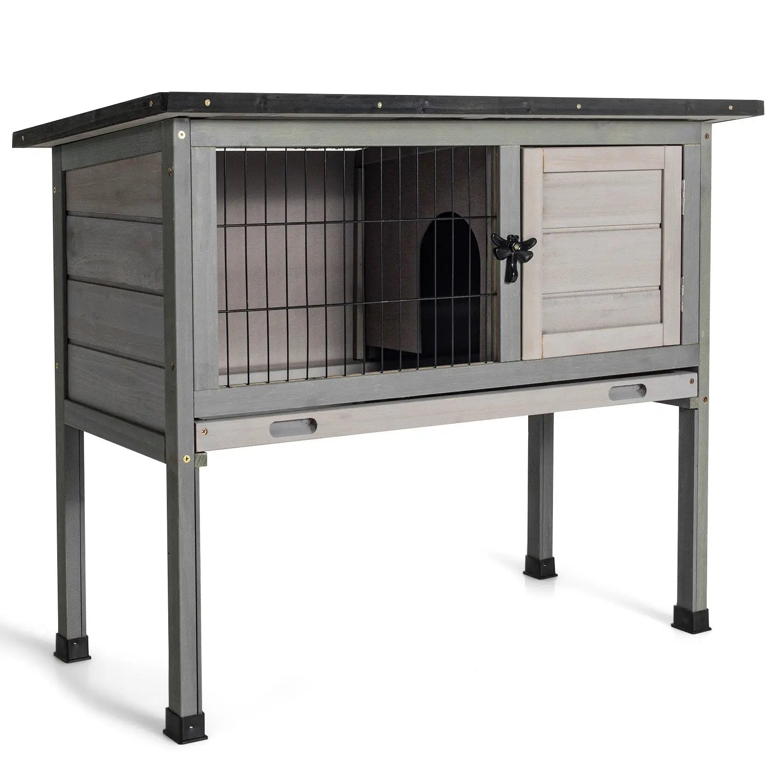 Small Elevated Rabbit Hutch with Hinged Asphalt Roof and Removable Tray by DirectDeals