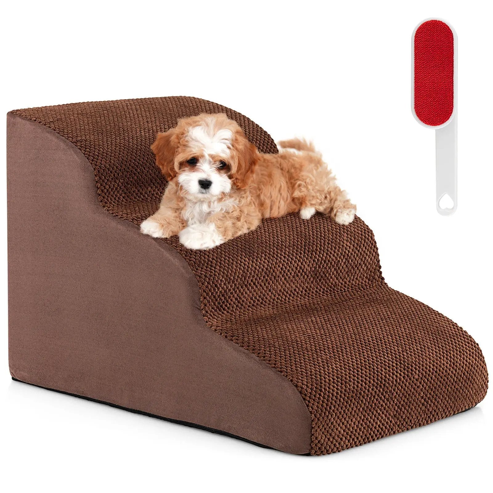 3-Tier Non-Slip Dog Steps with High-Density Sponge and Silicone Paw Prints-Gray by DirectDeals