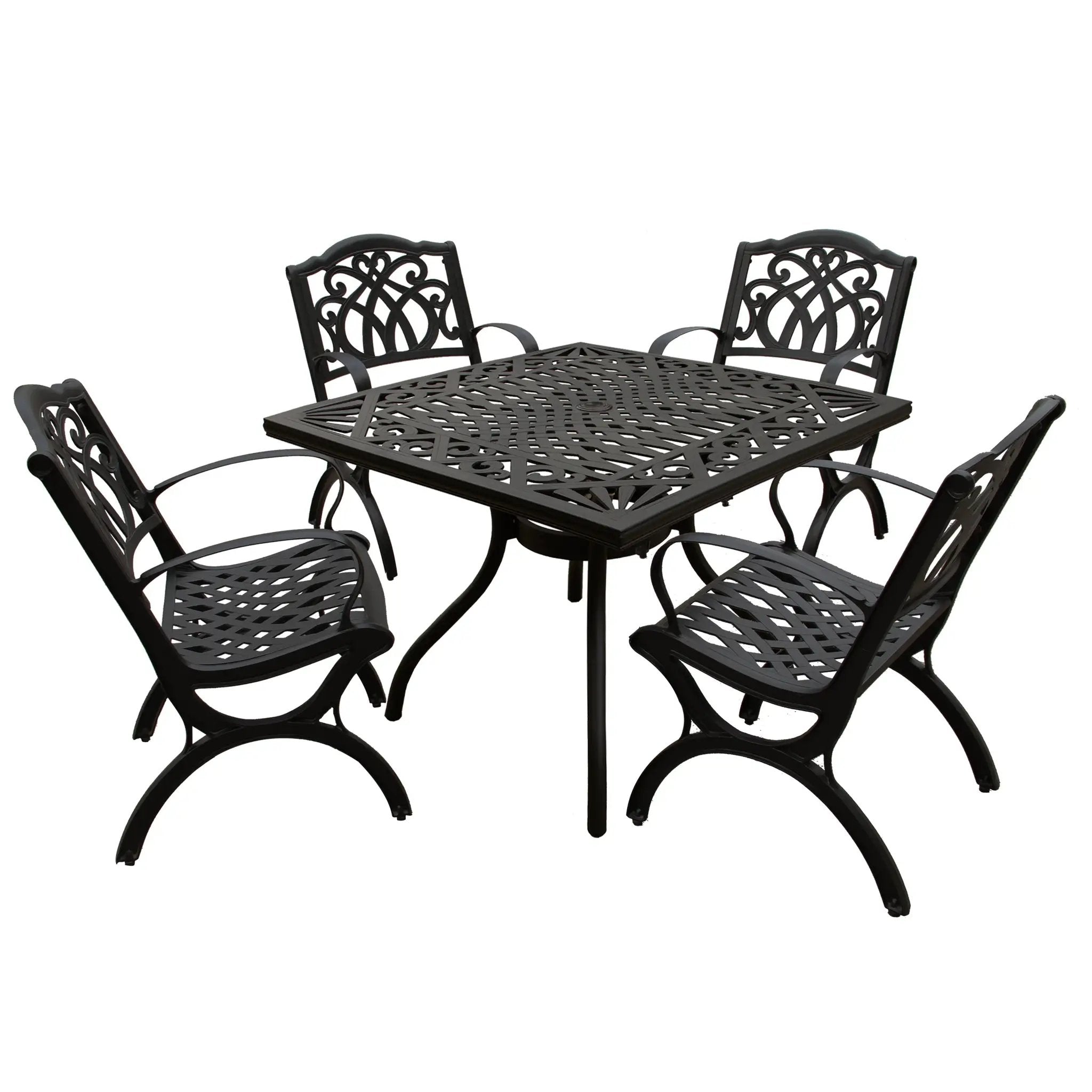 Outdoor Aluminum 5pc Square Black Patio Dining Set with Four Chairs by Sharicks