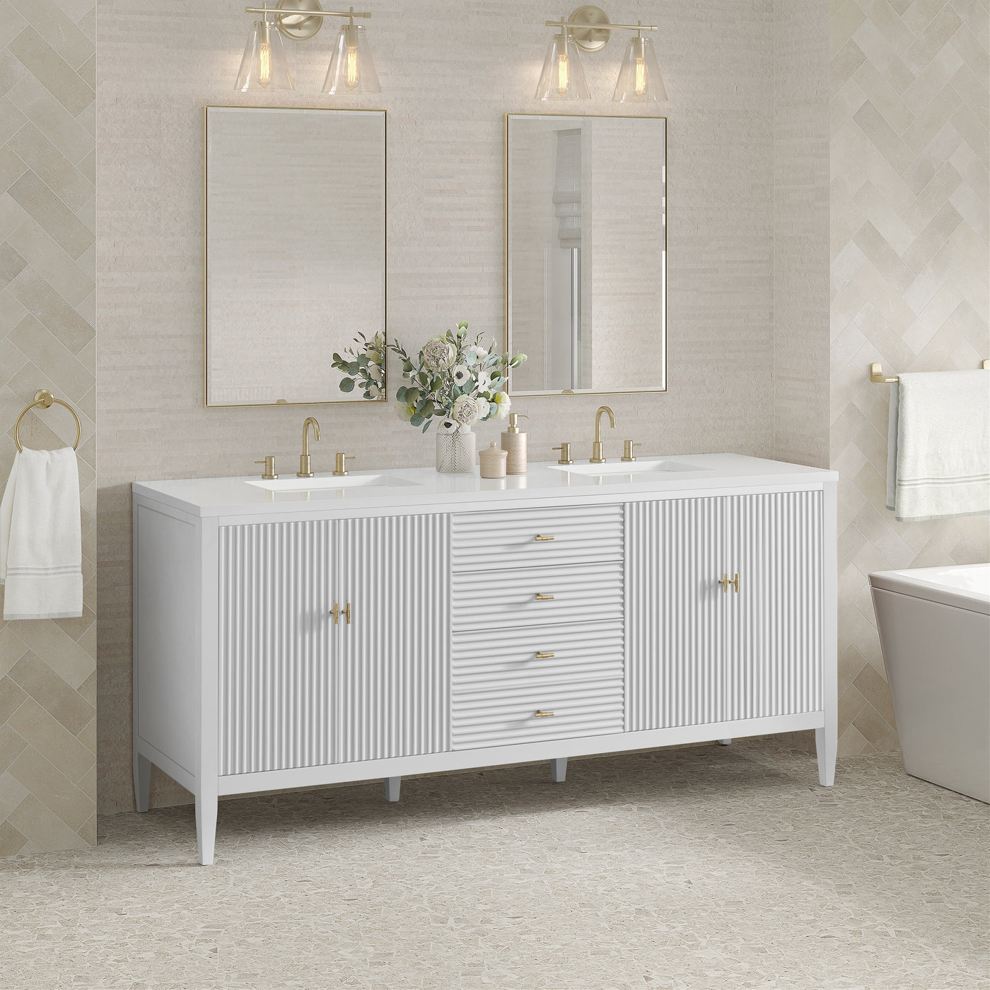 James Martin Myrrin 72" Double Bathroom Vanity, Bright White, view 39