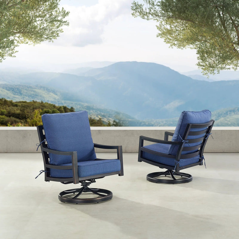 Pair of Black Aluminum Deep Seating Swivel Rocker Club Chairs with Cushions by Sharicks