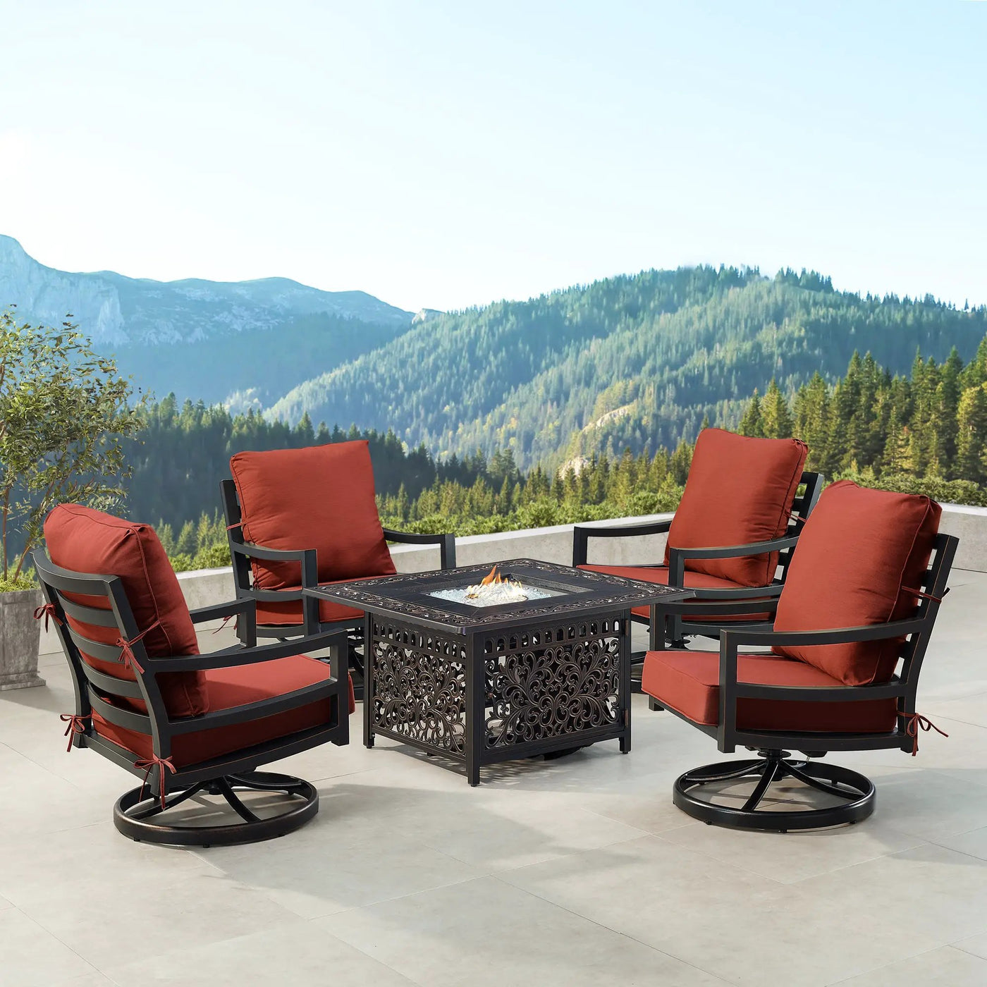 Black Aluminum Fire Table Set with Four Club Chairs by Sharicks