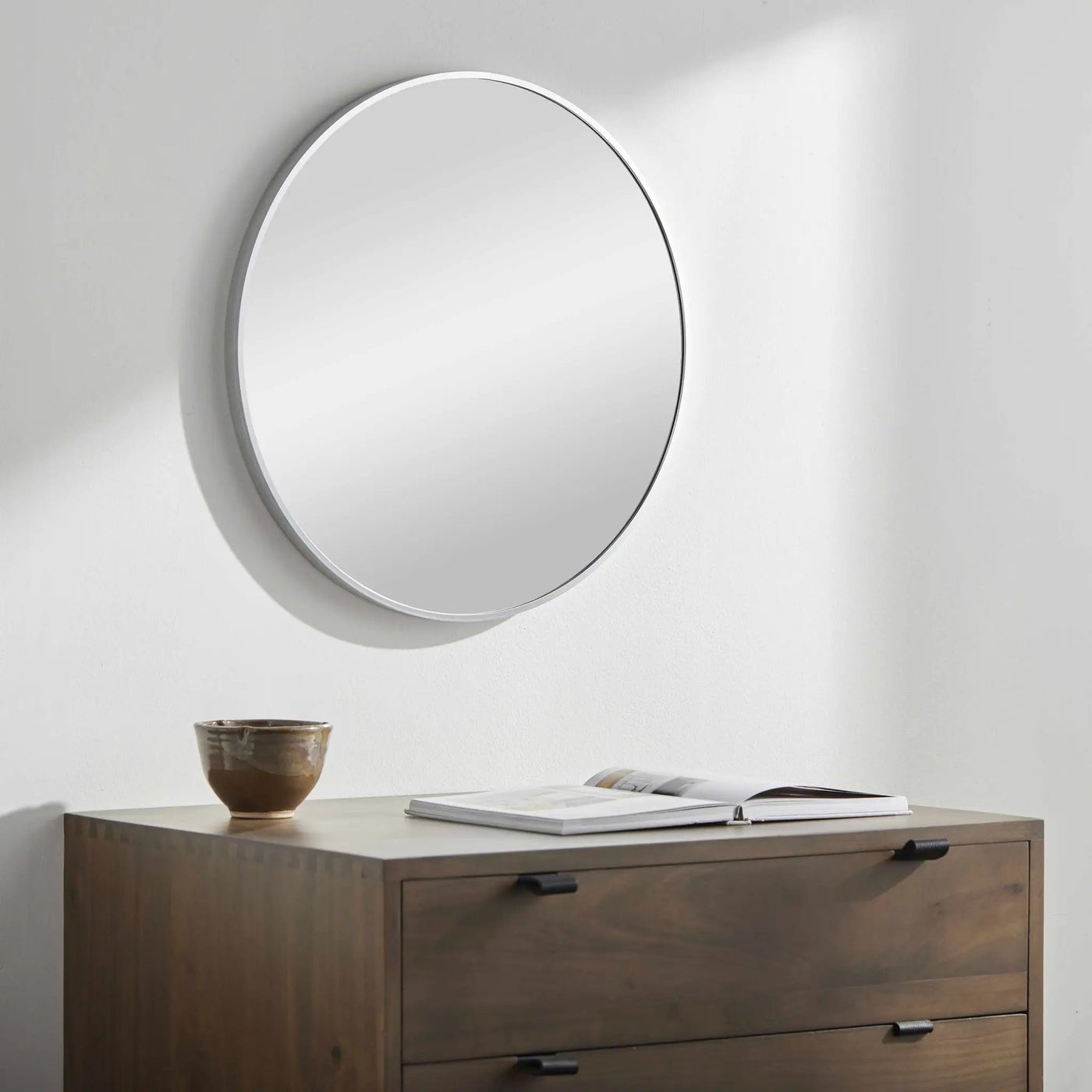 Pontalina Round Silver Gray Mirror by Boutique Rugs