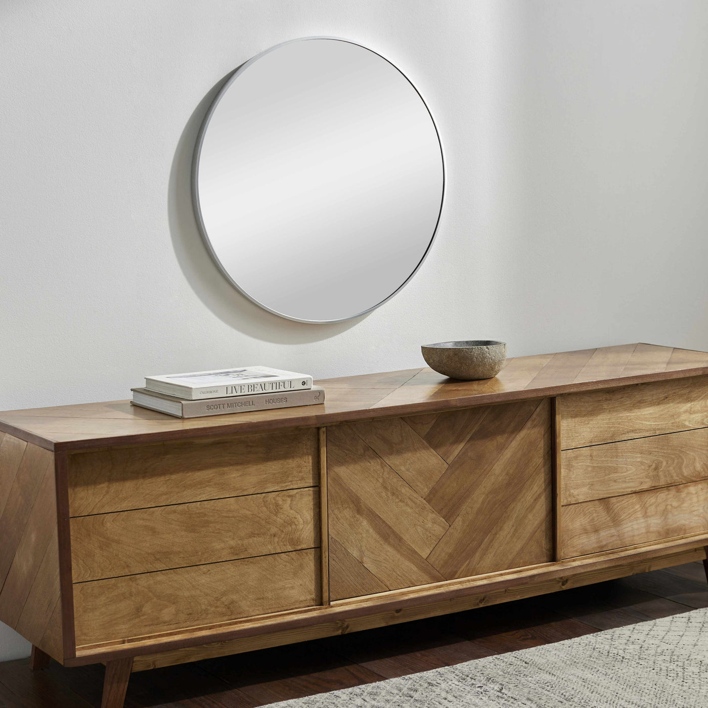 Pontalina Round Silver Gray Mirror by Boutique Rugs