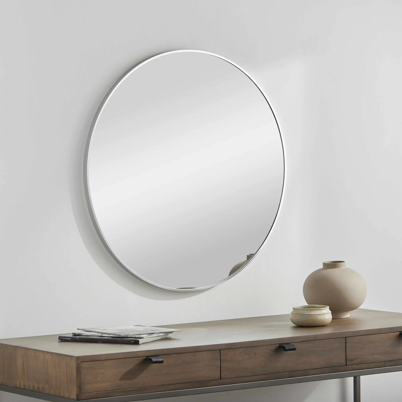 Pontalina Round Silver Gray Mirror by Boutique Rugs