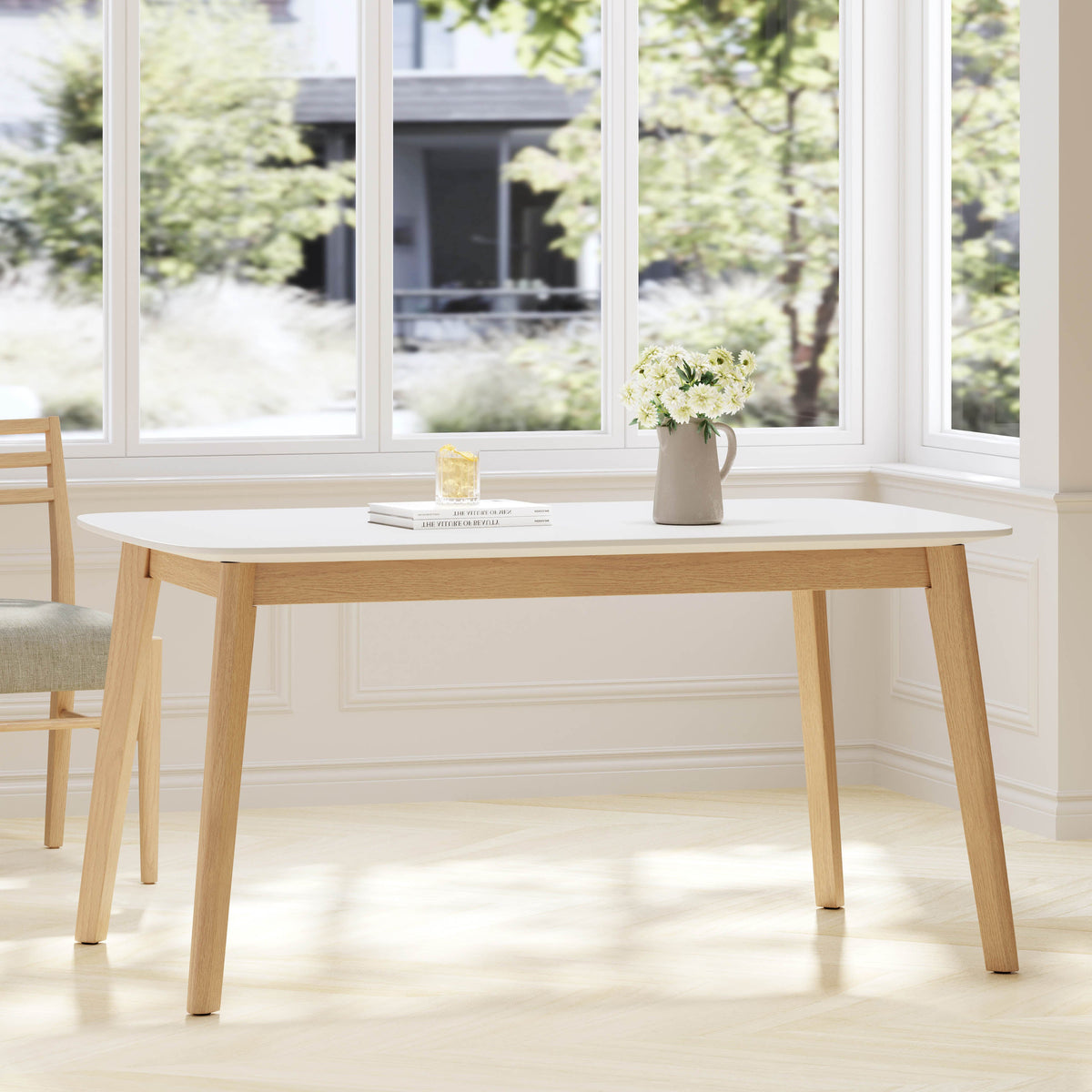 Mid-Century Dining Table with Faux Wood Top - Natural/White