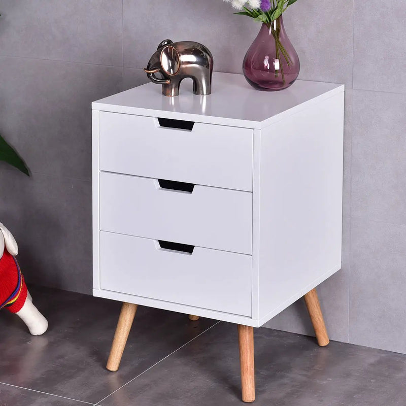Wood Side End Table Nightstand with 3 Drawers Mid-Century Accent by DirectDeals