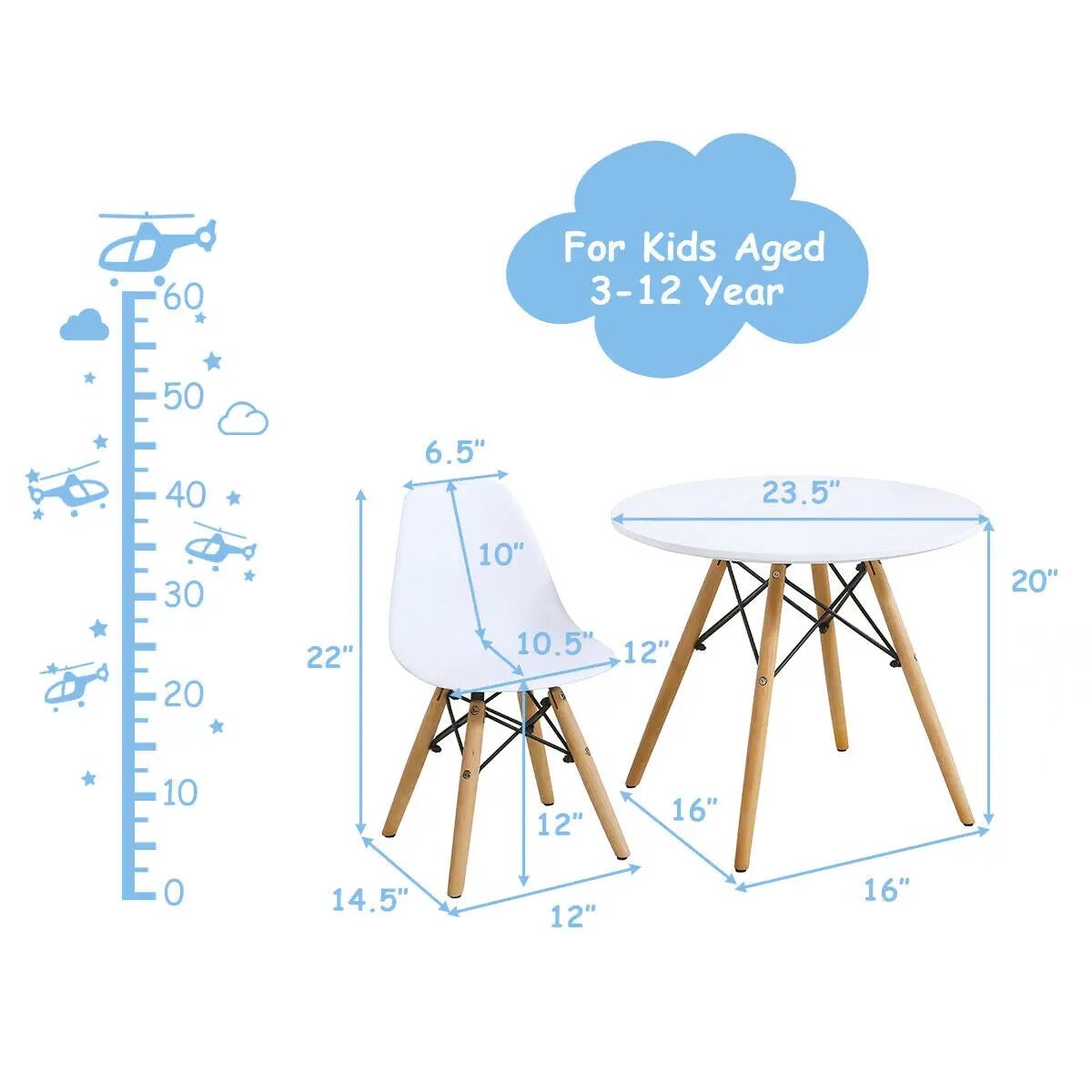 Kid's Modern Dining Table Set with 2 Armless Chairs by DirectDeals