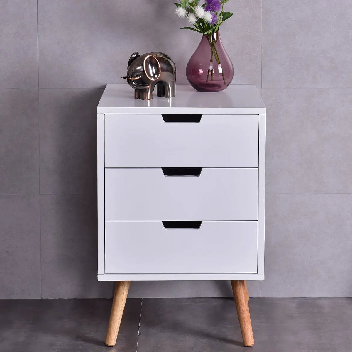Wood Side End Table Nightstand with 3 Drawers Mid-Century Accent by DirectDeals
