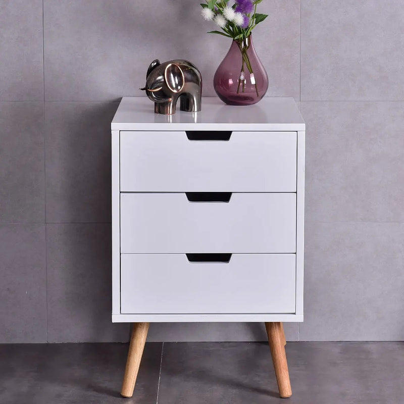 Wood Side End Table Nightstand with 3 Drawers Mid-Century Accent by DirectDeals