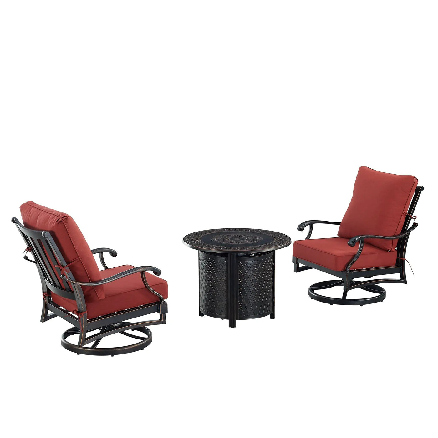 Black Aluminum Fire Table Bistro Set with Two Club Chairs by Sharicks