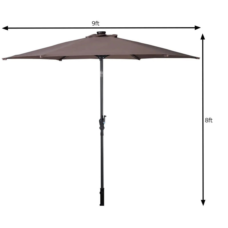 9FT Patio Solar Umbrella LED Patio Market Steel Tilt W/ Crank Outdoor New-Tan by DirectDeals
