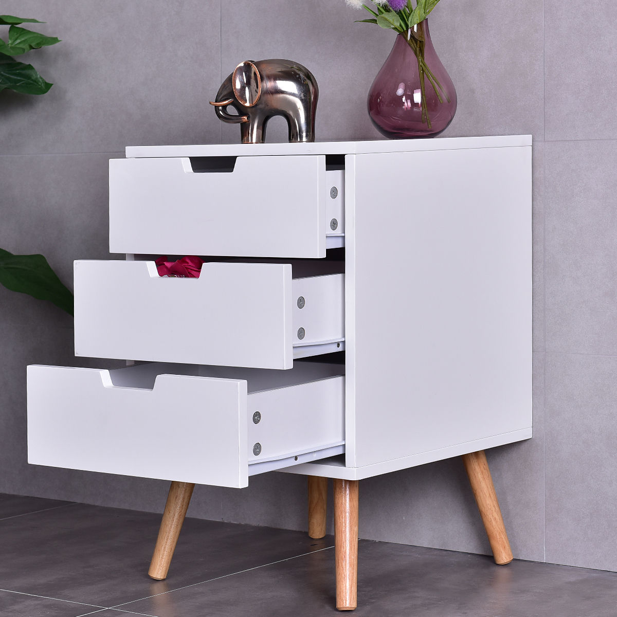 Wood Side End Table Nightstand with 3 Drawers Mid-Century Accent by DirectDeals