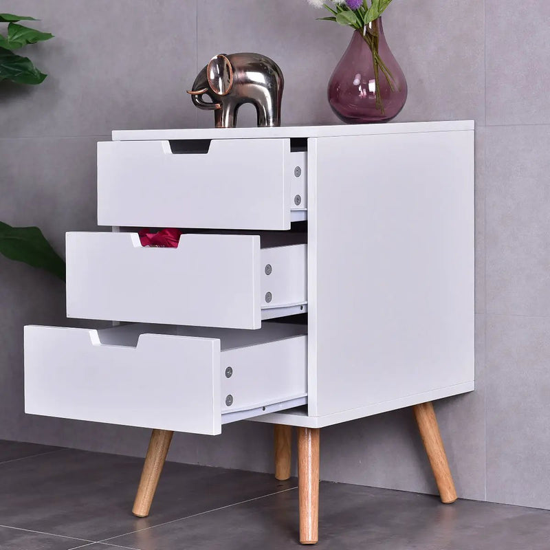 Wood Side End Table Nightstand with 3 Drawers Mid-Century Accent by DirectDeals