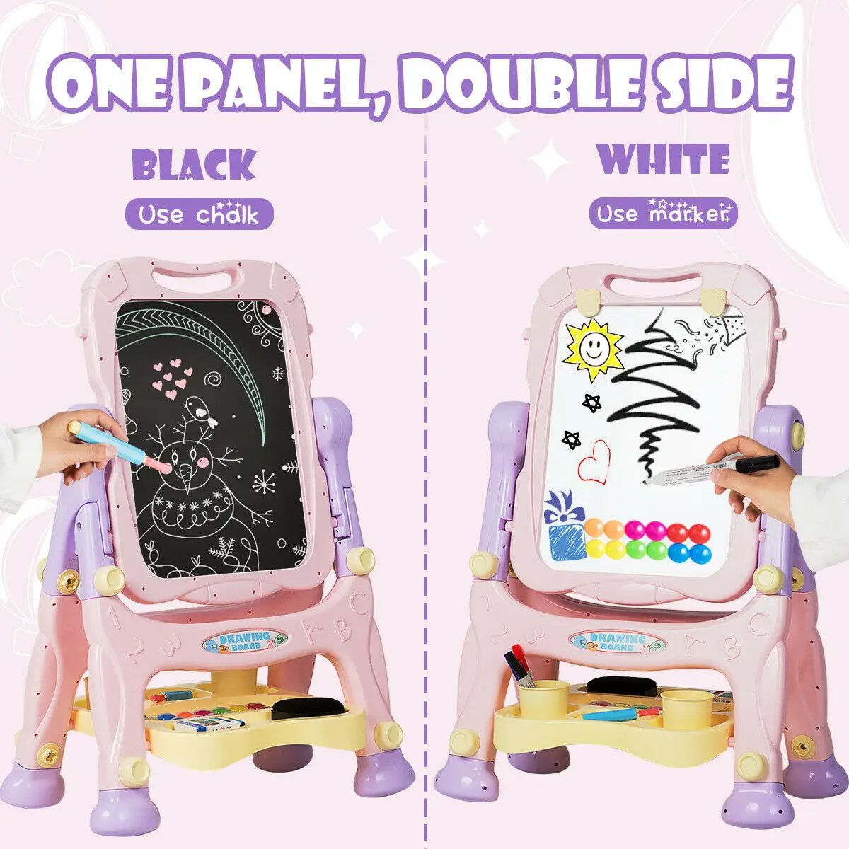 Kids Height Adjustable Double Side Magnetic Art Easel-Purple by DirectDeals