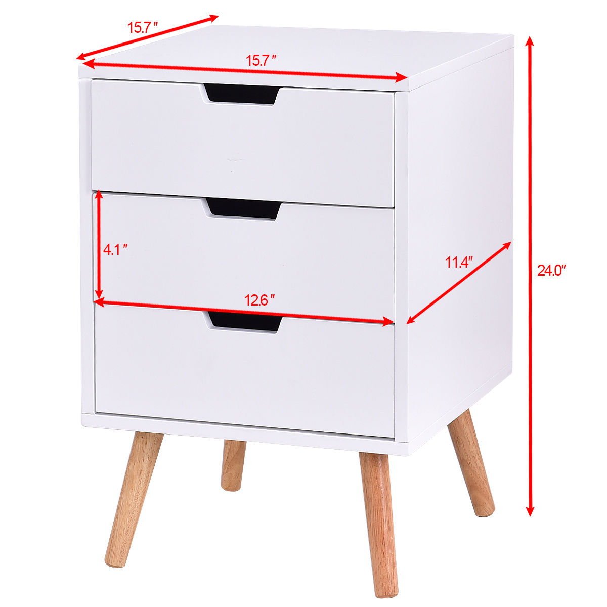 Wood Side End Table Nightstand with 3 Drawers Mid-Century Accent by DirectDeals